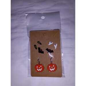 Halloween Earrings Set of 4 Vampire Coffins Bats Flying Ghosts Jack-o-Lantern